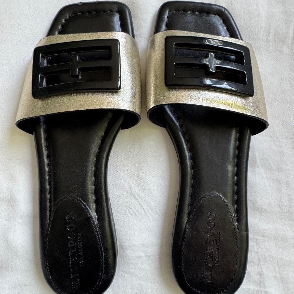 Liverpool Gold and Black Sandals, New